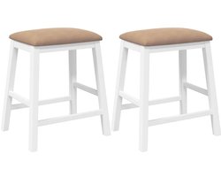 vidaXL - Barstoelen - met - kussens - 2 - st - massief - hout - rubber - wit