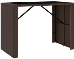 vidaXL Bartafel met glazen blad 145x80x110 cm poly rattan bruin - Bartafel - Tuintafel - Buitentafel - Patioset - Eetkamerstoel