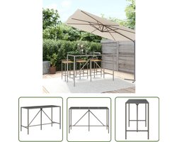 vidaXL Bartafel met glazen blad 180x70x110 cm poly rattan grijs - Bartafel - Tuintafel - Eetkamerstoel - Outdoor Furniture - Patio Set