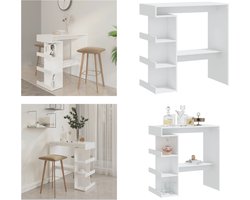 vidaXL Bartafel met opbergrek 100x50x101,5 cm bewerkt hout wit - Bartafel - Bartafels - Pubtafel - Kroegtafel
