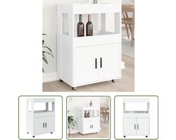 vidaXL Barwagen - Drankenkar - Drankkar 60x39,5x89 cm bewerkt hout wit - Houten Kar - Kastje Op Wieltjes - Opslagoplossing