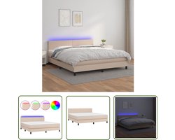 vidaXL Bed Frame - Boxspring - Boxspring met matras en LED kunstleer cappuccinokleur 160x200cm - Leder Look - Led Verlichting - Tweepersoonsbed