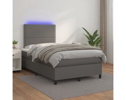 vidaXL Bed Frame - Boxspring - Boxspring met matras en LED kunstleer grijs 120x200 cm - Lederlook - Elektrisch Bed - Led Lamp