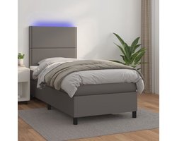 vidaXL Bed Frame - Boxspring - Boxspring met matras en LED kunstleer grijs 90x190 cm - Leder Look - Elektrisch Verstelbare Hoofdbord - Led Lamp