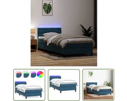 vidaXL Bed Frame - Boxspring - Boxspring met matras fluweel donkerblauw 80x220 cm - Slaapcomfort - Luxe Bed - Led Verlichting