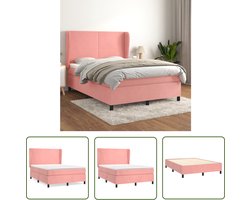 vidaXL Bed Frame - Boxspringbed - Boxspring met matras fluweel roze 140x200 cm - Tweepersoonsbed - Velvet Bed - Rooskleurig Bed