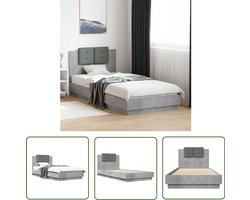 vidaXL Bed Frame - Slaapcomfort - Bedframe met hoofdeinde bewerkt hout betongrijs 90x200 cm - Houten Bed - Tweepersoonsbed - Beton Grijs