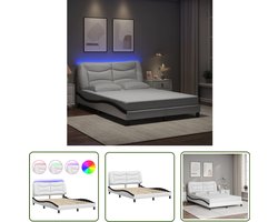 vidaXL Bed Frame - Slaapkamers - Bedframe met LED zonder matras Hvar kunstleer wit en zwart 140x200 cm - Led Verlichting - Kunstleder - Modern Design
