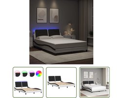 vidaXL Bed Frame - Slaapkamers - Bedframe met LED zonder matras Zadar kunstleer wit en zwart 140x200 cm - Led Verlichting - Kunstleder - Tweepersoonsbed
