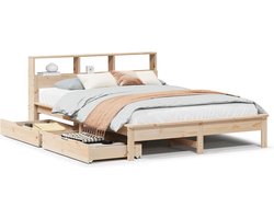 vidaXL - Bed - met - boekenkast - zonder - matras - massief - grenenhout - 135x190 - cm
