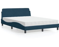 vidaXL - Bed - met - matras - "Dover" - fluweel - blauw - 140x200 - cm