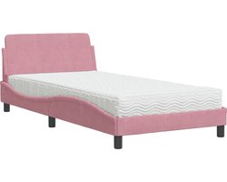 vidaXL - Bed - met - matras - "Dover" - fluweel - roze - 100x200 - cm