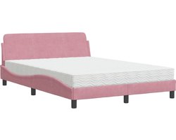 vidaXL - Bed - met - matras - "Dover" - fluweel - roze - 140x190 - cm