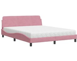 vidaXL - Bed - met - matras - "Dover" - fluweel - roze - 160x200 - cm