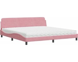 vidaXL - Bed - met - matras - "Dover" - fluweel - roze - 200x200 - cm