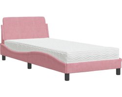 vidaXL - Bed - met - matras - "Dover" - fluweel - roze - 90x190 - cm