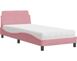 vidaXL - Bed - met - matras - "Dover" - fluweel - roze - 90x200 - cm