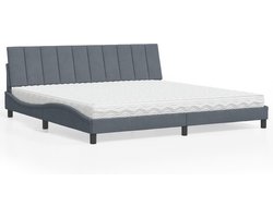 vidaXL - Bed - met - matras - "Hanko" - fluweel - donkergrijs - 200x200 - cm