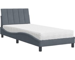 vidaXL - Bed - met - matras - "Hanko" - fluweel - donkergrijs - 90x200 - cm