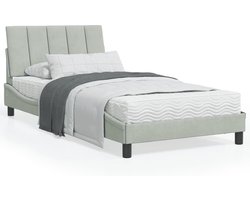 vidaXL - Bed - met - matras - "Hanko" - fluweel - lichtgrijs - 100x200 - cm