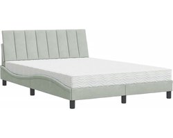 vidaXL - Bed - met - matras - "Hanko" - fluweel - lichtgrijs - 120x200 - cm