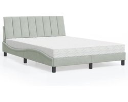 vidaXL - Bed - met - matras - "Hanko" - fluweel - lichtgrijs - 140x200 - cm