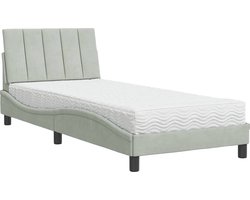 vidaXL - Bed - met - matras - "Hanko" - fluweel - lichtgrijs - 90x200 - cm