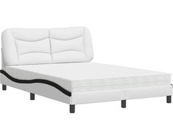 vidaXL - Bed - met - matras - "Hvar" - kunstleer - wit - en - zwart - 140x190 - cm