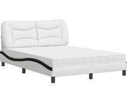 vidaXL - Bed - met - matras - "Hvar" - kunstleer - wit - en - zwart - 140x200 - cm