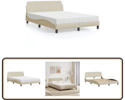 vidaXL - Bed - met - matras - "Hvar" - stof - crèmekleurig - 140x190 - cm