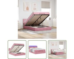 vidaXL Bed Met Opbergruimte - Ottoman Bed - Ottoman bed met matras en LED's 140x190cm fluweel roze - Velvet Bed - Rooskleurig Bed - Led Bed