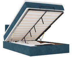 vidaXL - Bed - poef - met - matras - en - LED's - 120x190 - cm - fluweel - donkerblauw