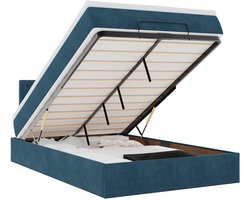 vidaXL - Bed - poef - met - matras - en - LED's - 120x190 - cm - fluweel - donkerblauw