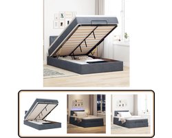vidaXL Bed poef met matras en LED's 120x190 cm fluweel donkergrijs