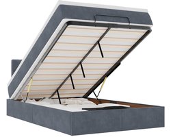vidaXL - Bed - poef - met - matras - en - LED's - 120x190 - cm - fluweel - donkergrijs