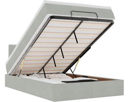 vidaXL - Bed - poef - met - matras - en - LED's - 120x190 - cm - fluweel - lichtgrijs