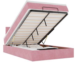 vidaXL - Bed - poef - met - matras - en - LED's - 120x190 - cm - fluweel - roze