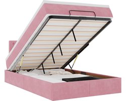 vidaXL - Bed - poef - met - matras - en - LED's - 120x190 - cm - fluweel - roze