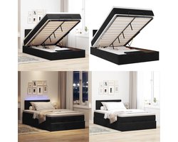 vidaXL Bed poef met matras en LED's 120x190 cm fluweel zwart - Ottomaanse Bed - Ottomaanse Bedden - Bedframe - Bedframe Met Opbergruimte