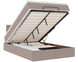 vidaXL - Bed - poef - met - matras - en - LED's - 120x190 - cm - stof - taupe