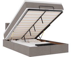 vidaXL - Bed - poef - met - matras - en - LED's - 120x190 - cm - stof - taupe
