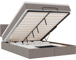 vidaXL - Bed - poef - met - matras - en - LED's - 140x190 - cm - stof - taupe