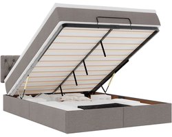vidaXL - Bed - poef - met - matras - en - LED's - 140x190 - cm - stof - taupe