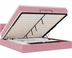 vidaXL - Bed - poef - met - matras - en - LED's - 180x200 - cm - fluweel - roze