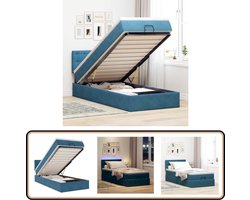 vidaXL Bed poef met matras en LED's 80x200 cm fluweel donkerblauw