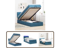vidaXL Bed poef met matras en LED's 80x200 cm fluweel donkerblauw