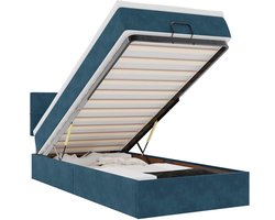 vidaXL - Bed - poef - met - matras - en - LED's - 80x200 - cm - fluweel - donkerblauw