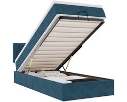 vidaXL - Bed - poef - met - matras - en - LED's - 80x200 - cm - fluweel - donkerblauw