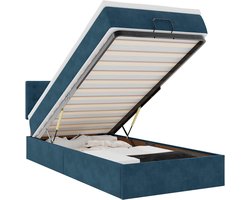 vidaXL - Bed - poef - met - matras - en - LED's - 80x200 - cm - fluweel - donkerblauw