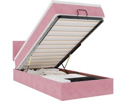 vidaXL - Bed - poef - met - matras - en - LED's - 80x200 - cm - fluweel - roze